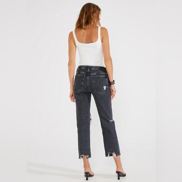 Etica Rhea Midrise Straight Crop Jean Smokey Mountain NWT Black Distressed 27 - Picture 2 of 10